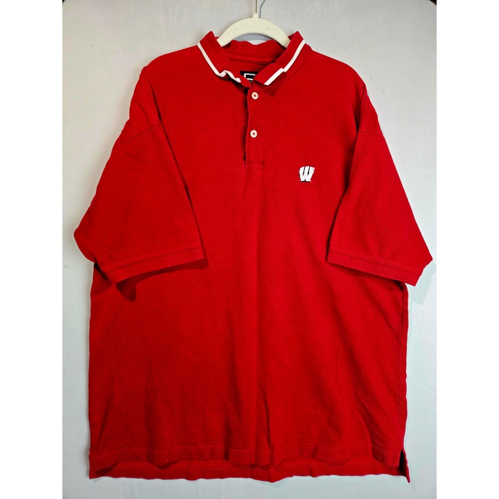 Vintage Crable Sportswear Wisconsin Badgers Polo Shirt Mens XL Red Cotton Pique